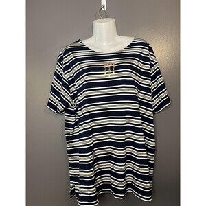 Vintage Needle & Threads Shirt Womens XL Navy Gold Striped Nautical 90s